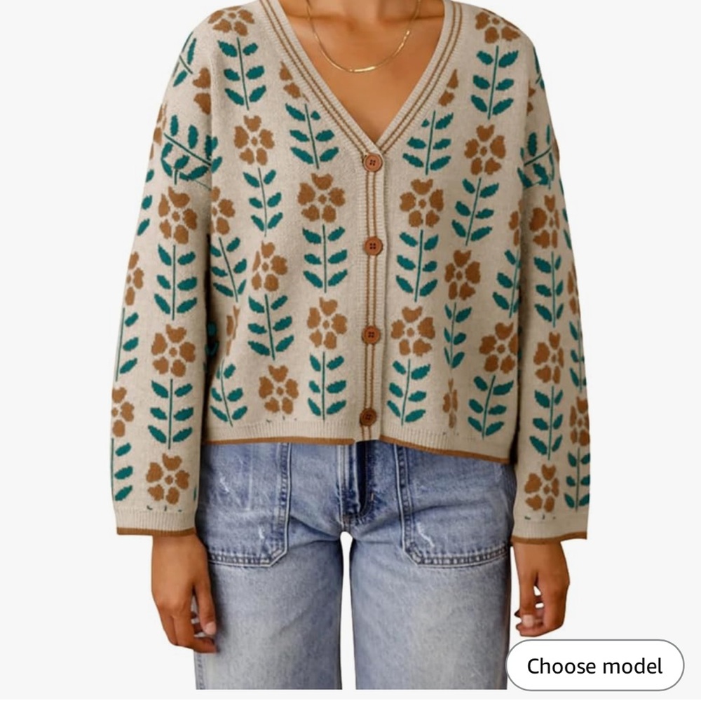 Amazon Cream and Brown Cozy Knit Cardigan Sweater
